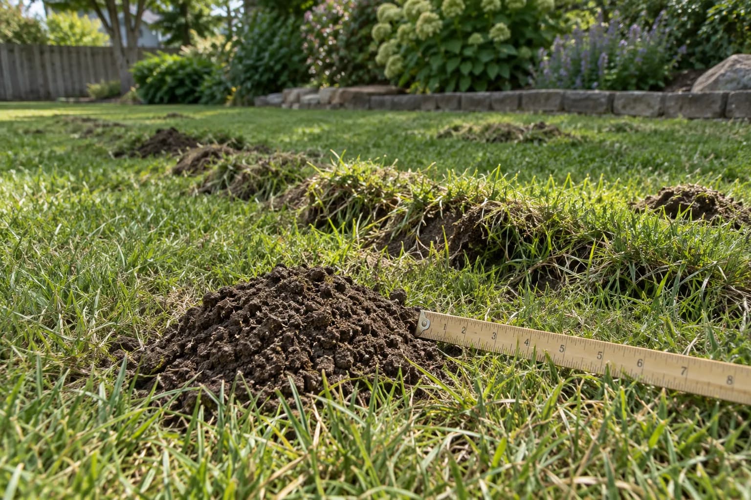 Soil mounds and raised turf ridges in a residential lawn